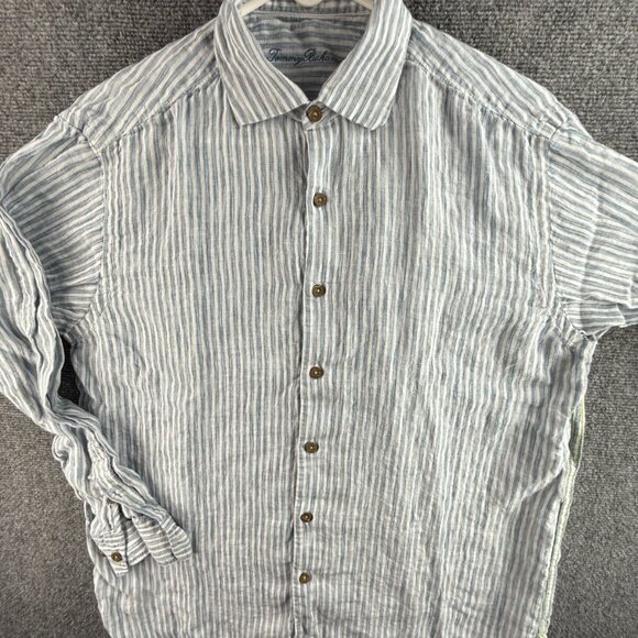 Tommy Bahama ALL LINEN Shirt Striped Blue Medium Long Sleeve Woven Beach Hawaii - Picture 1 of 13